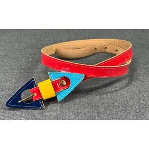 Vintage Post Modern Memphis Style Red Patton Leather Belt Size- XS/ S